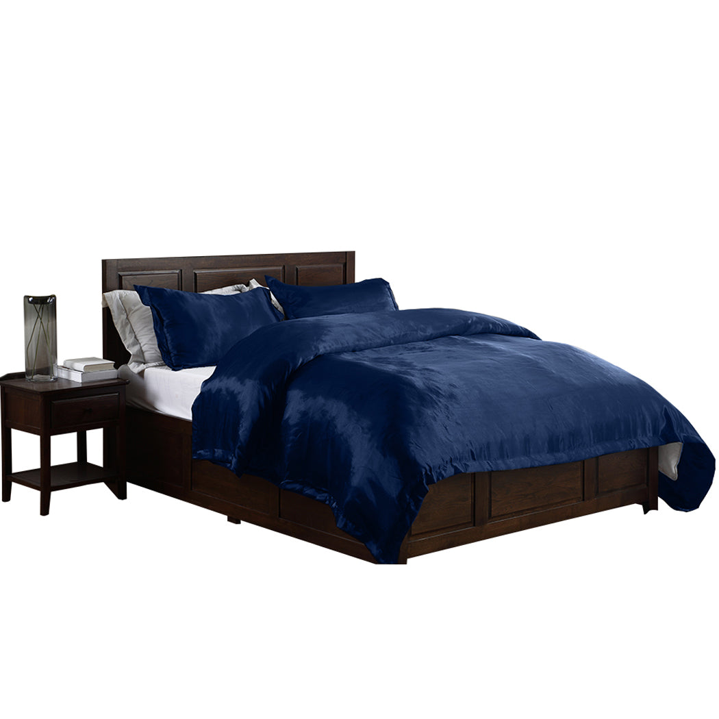 Silk Satin Quilt Duvet Cover Set in King Size in Navy Colour