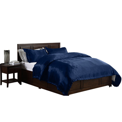 Silk Satin Quilt Duvet Cover Set in King Size in Navy Colour