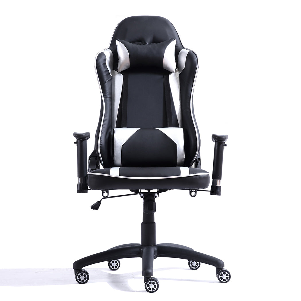 Executive Gaming Office Chair Racing Computer PU Leather Recliner Silver