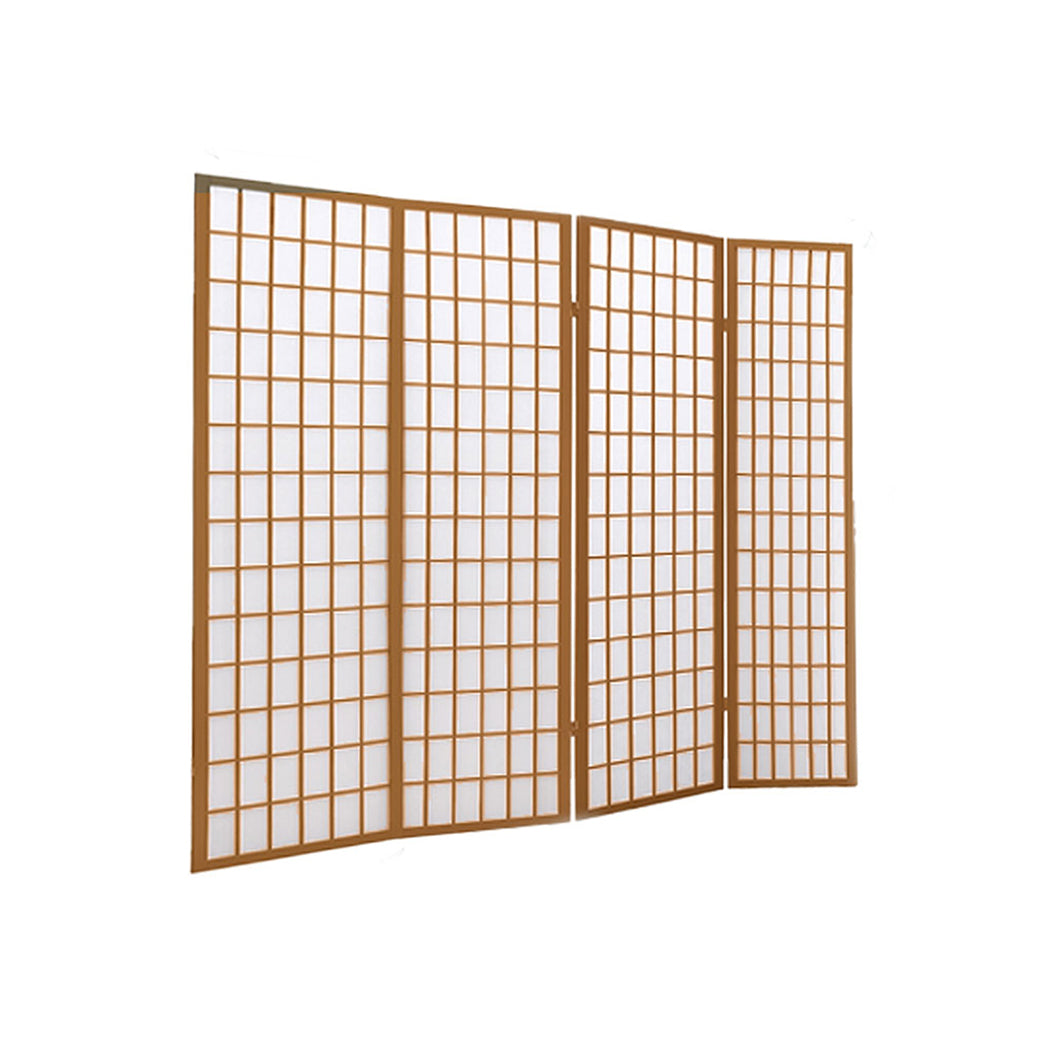 4 Panel Free Standing Foldable  Room Divider Privacy Screen Wood Frame