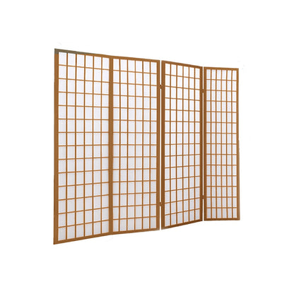 4 Panel Free Standing Foldable  Room Divider Privacy Screen Wood Frame