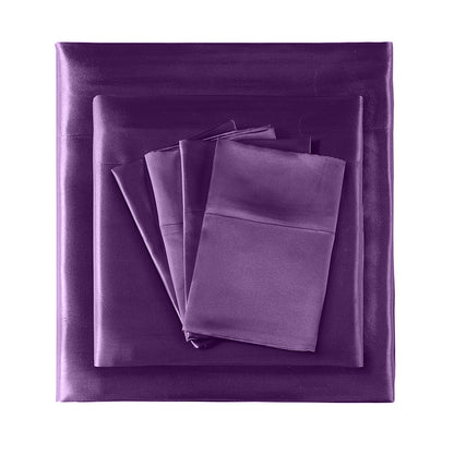 Ultra Soft Silky Satin Bed Sheet Set in King Single Size in Purple Colour