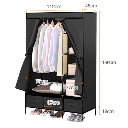Portable Wardrobe with 3 Drawer Black