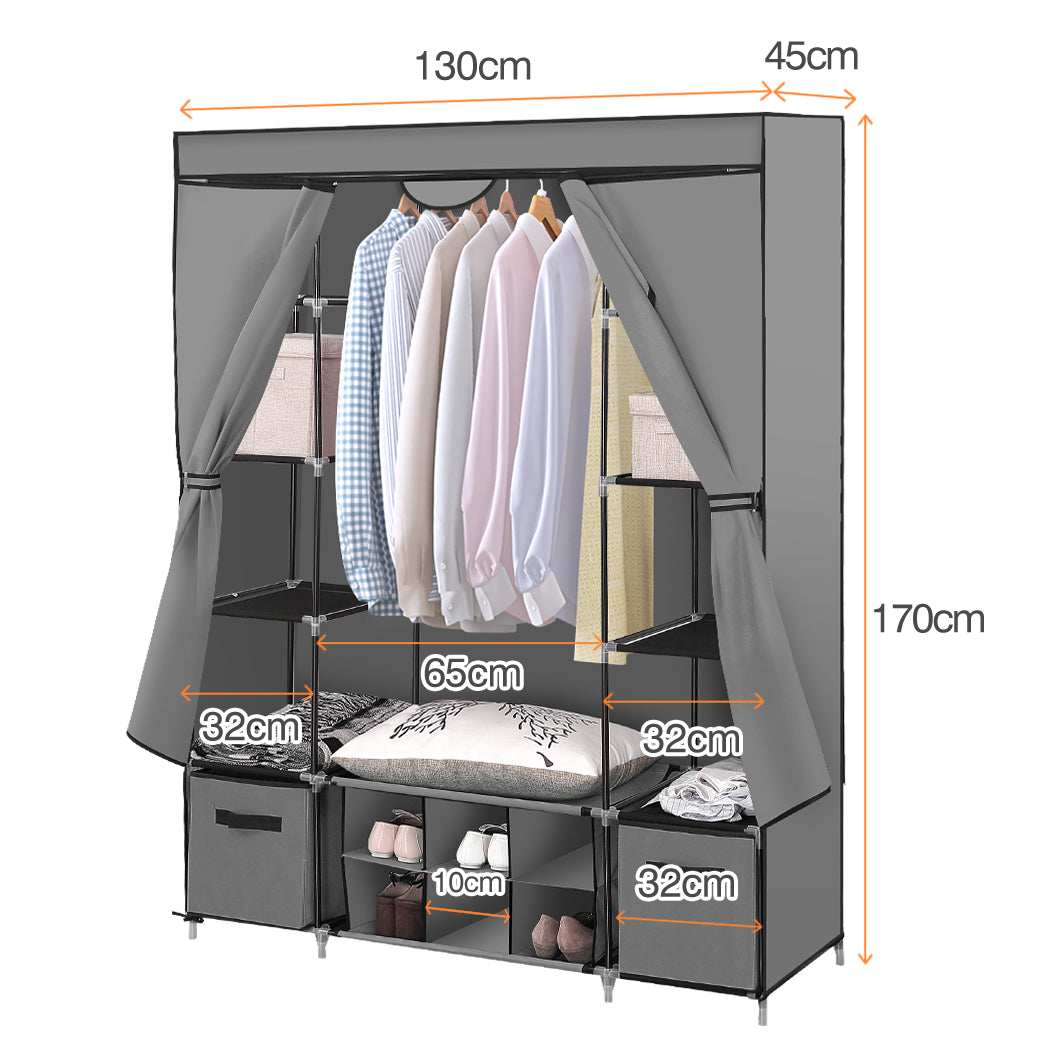 Portable Wardrobe With Shoe Storage Grey