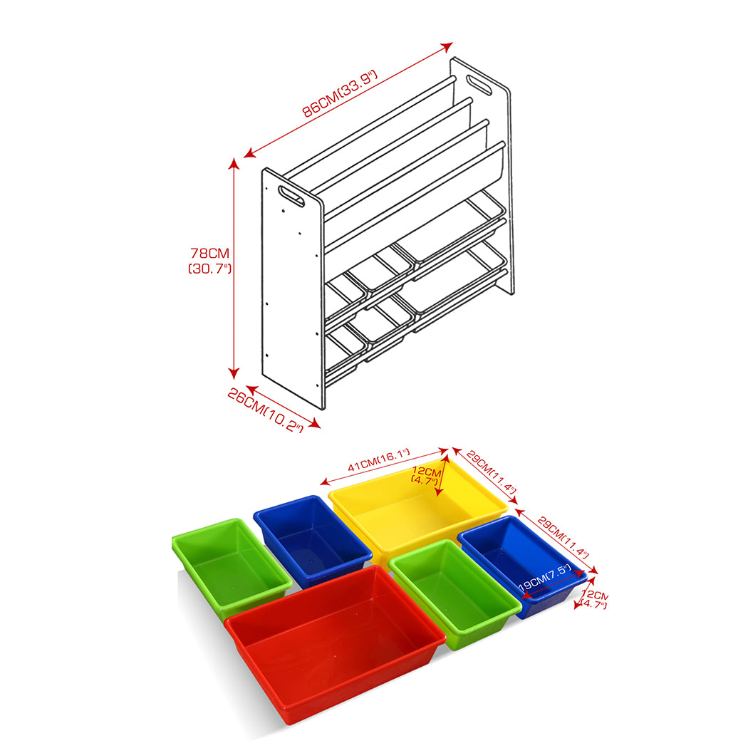 6 Bins Kids Toy Box Bookshelf Organiser Display Shelf Storage Rack Drawer