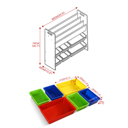 6 Bins Kids Toy Box Bookshelf Organiser Display Shelf Storage Rack Drawer