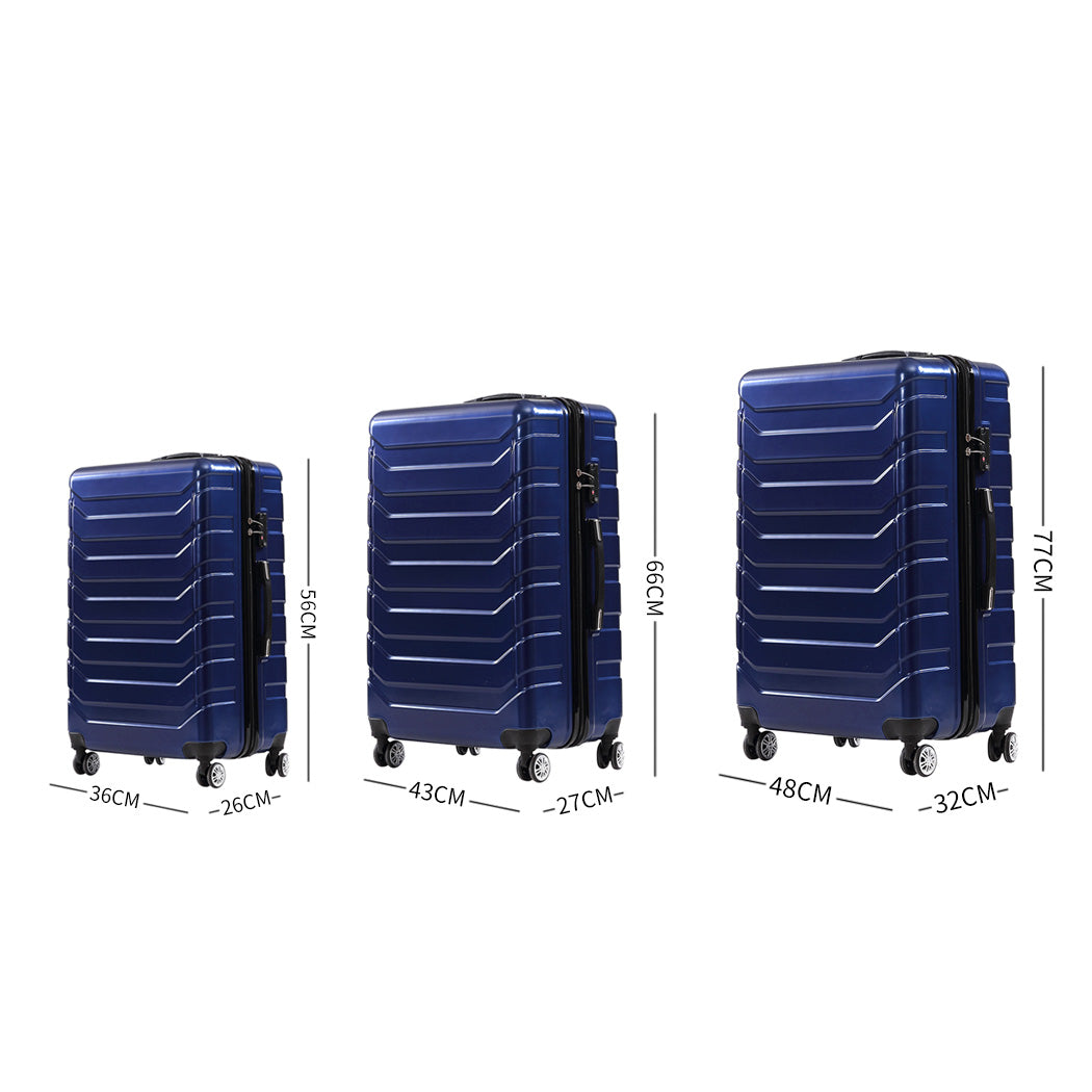 Suitcase Luggage Set 3 Piece Sets Travel Organizer Hard Cover Packing Lock Navy