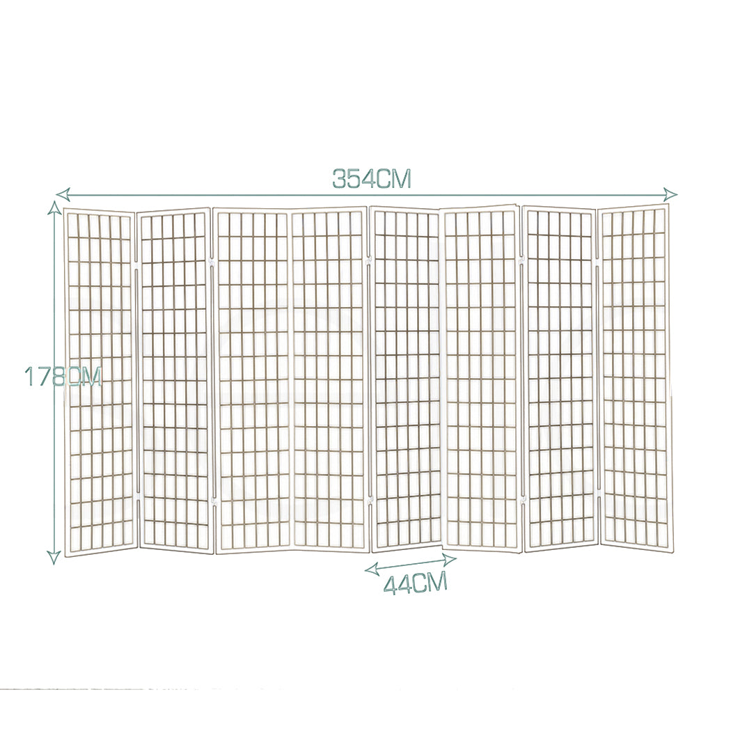 8 Panel Free Standing Foldable  Room Divider Privacy Screen Wood Frame