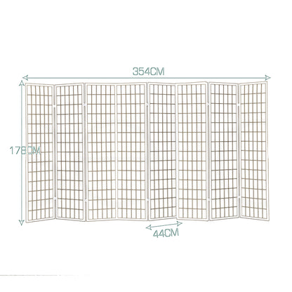 8 Panel Free Standing Foldable  Room Divider Privacy Screen Wood Frame