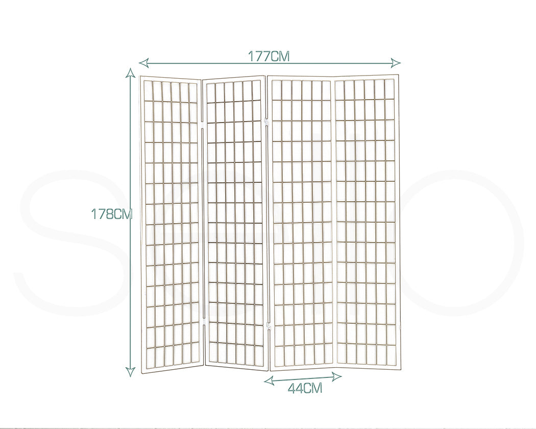 4 Panel Free Standing Foldable  Room Divider Privacy Screen Wood Frame