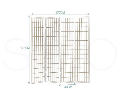 4 Panel Free Standing Foldable  Room Divider Privacy Screen Wood Frame