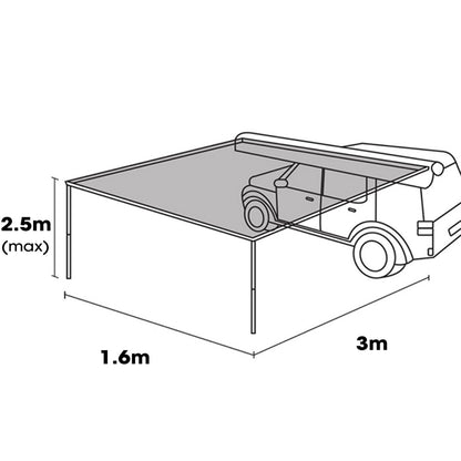 2.5x3M Car Side Awning Extension Roof Rack Covers Tents Shades Camping