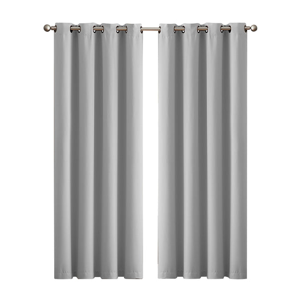  2x Blockout Curtains Panels 3 Layers Eyelet Room Darkening 140x160cm Grey