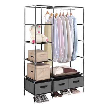 Portable Wardrobe with 3 Drawer Grey