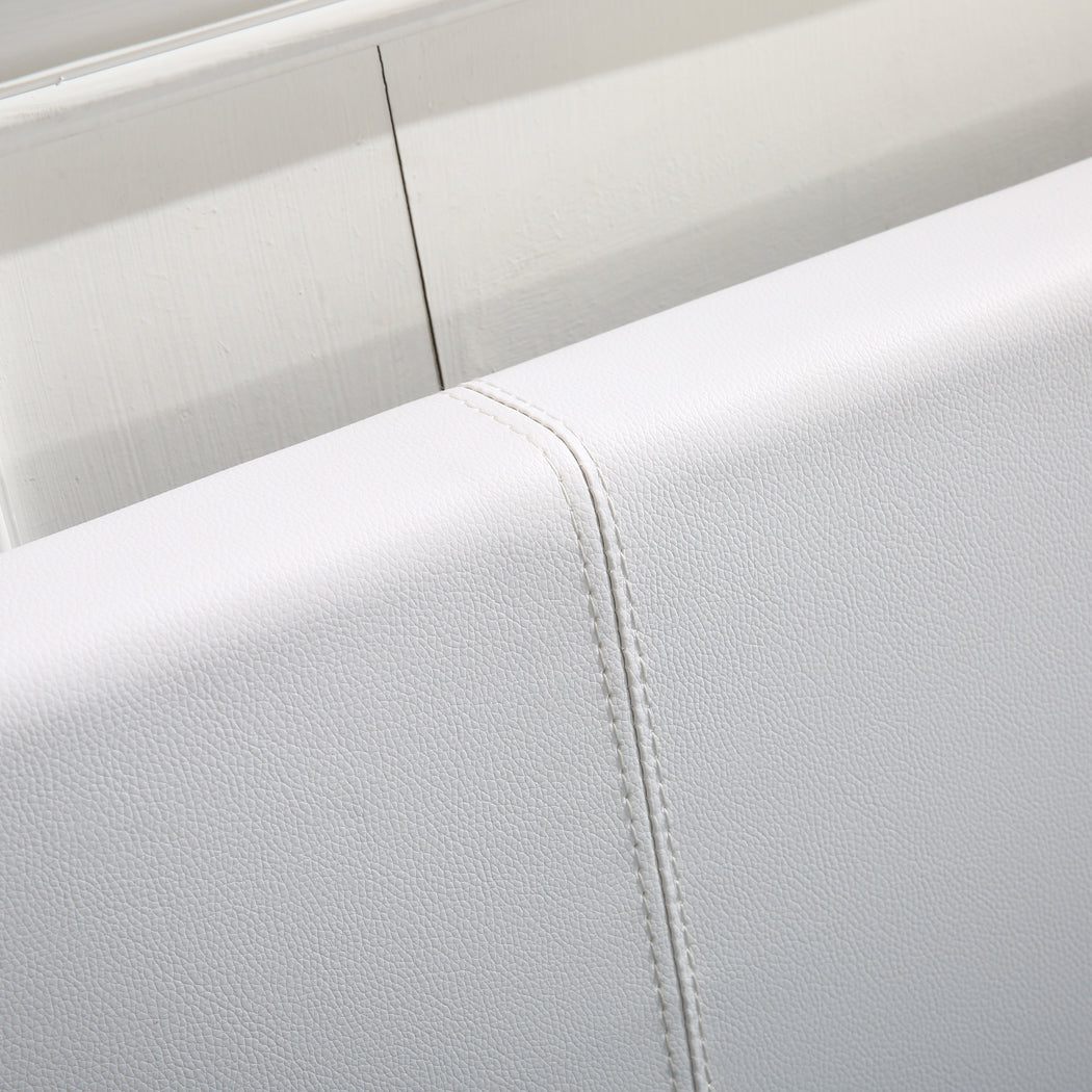 Gas Lift Bed Frame Premium Leather Base Mattress Storage Queen Size White