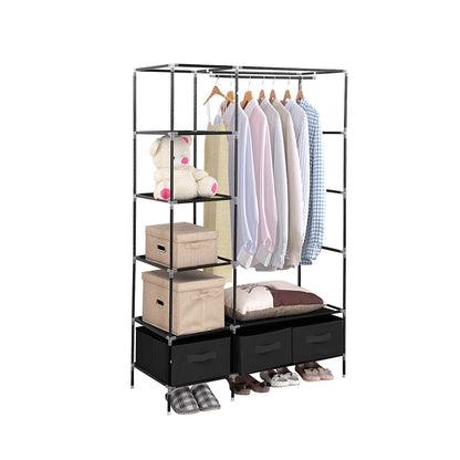 Portable Wardrobe with 3 Drawer Black