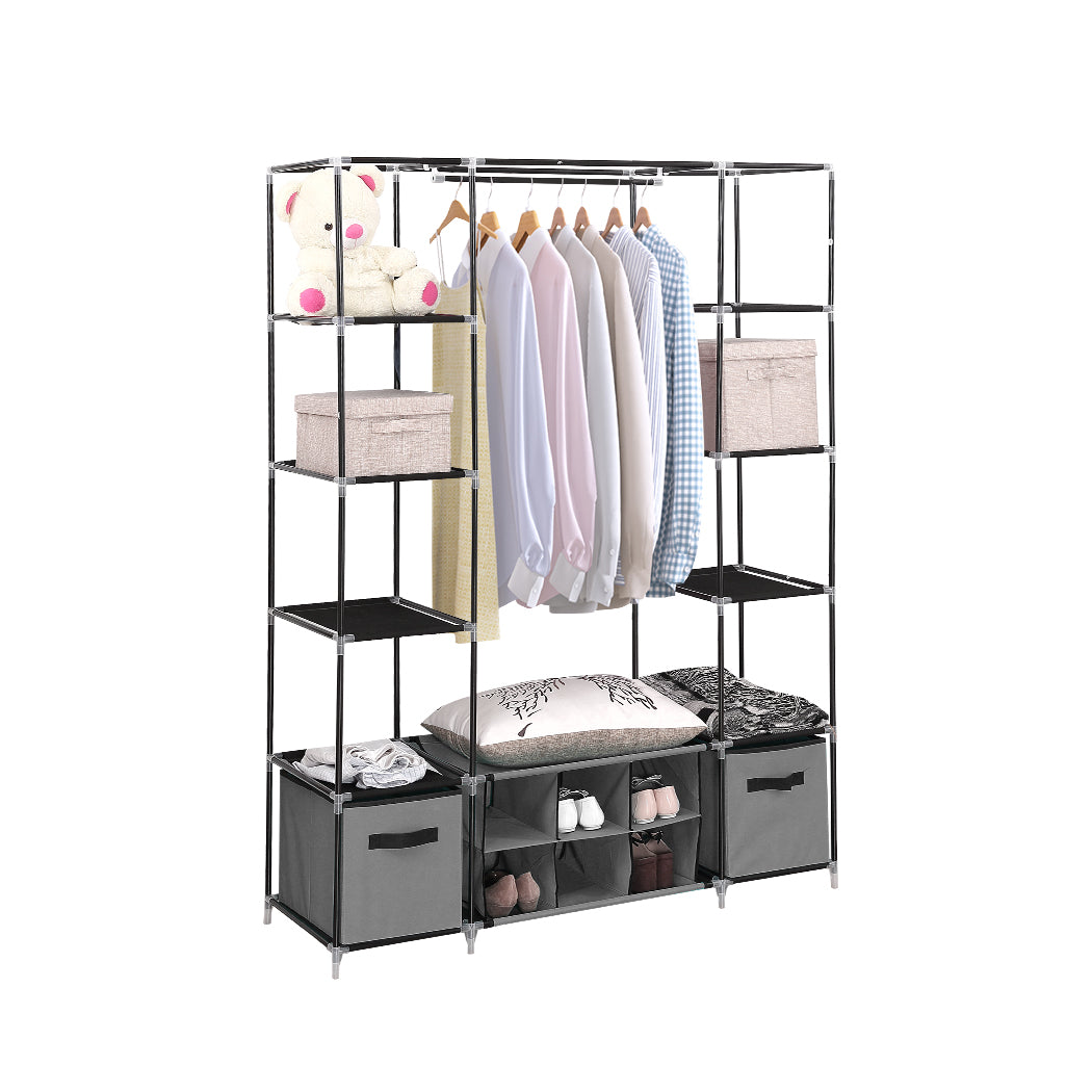 Portable Wardrobe With Shoe Storage Grey