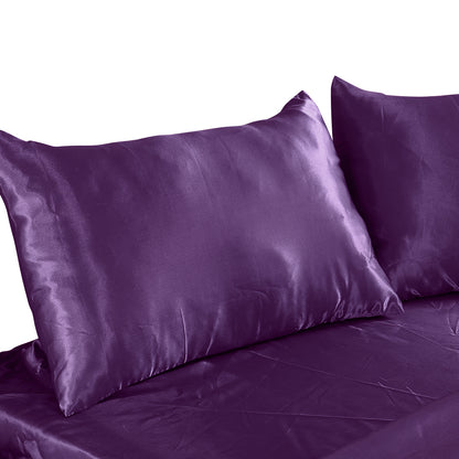 Ultra Soft Silky Satin Bed Sheet Set in King Single Size in Purple Colour