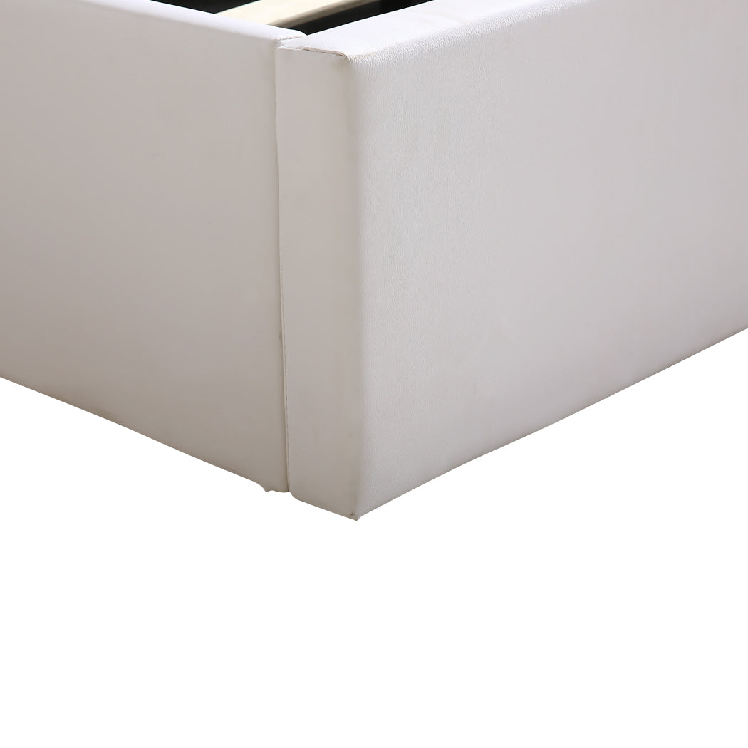 Gas Lift Bed Frame Premium Leather Base Mattress Storage Queen Size White