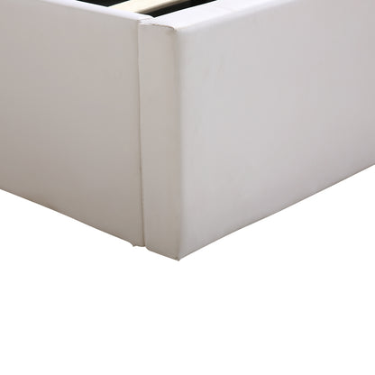 Gas Lift Bed Frame Premium Leather Base Mattress Storage Queen Size White