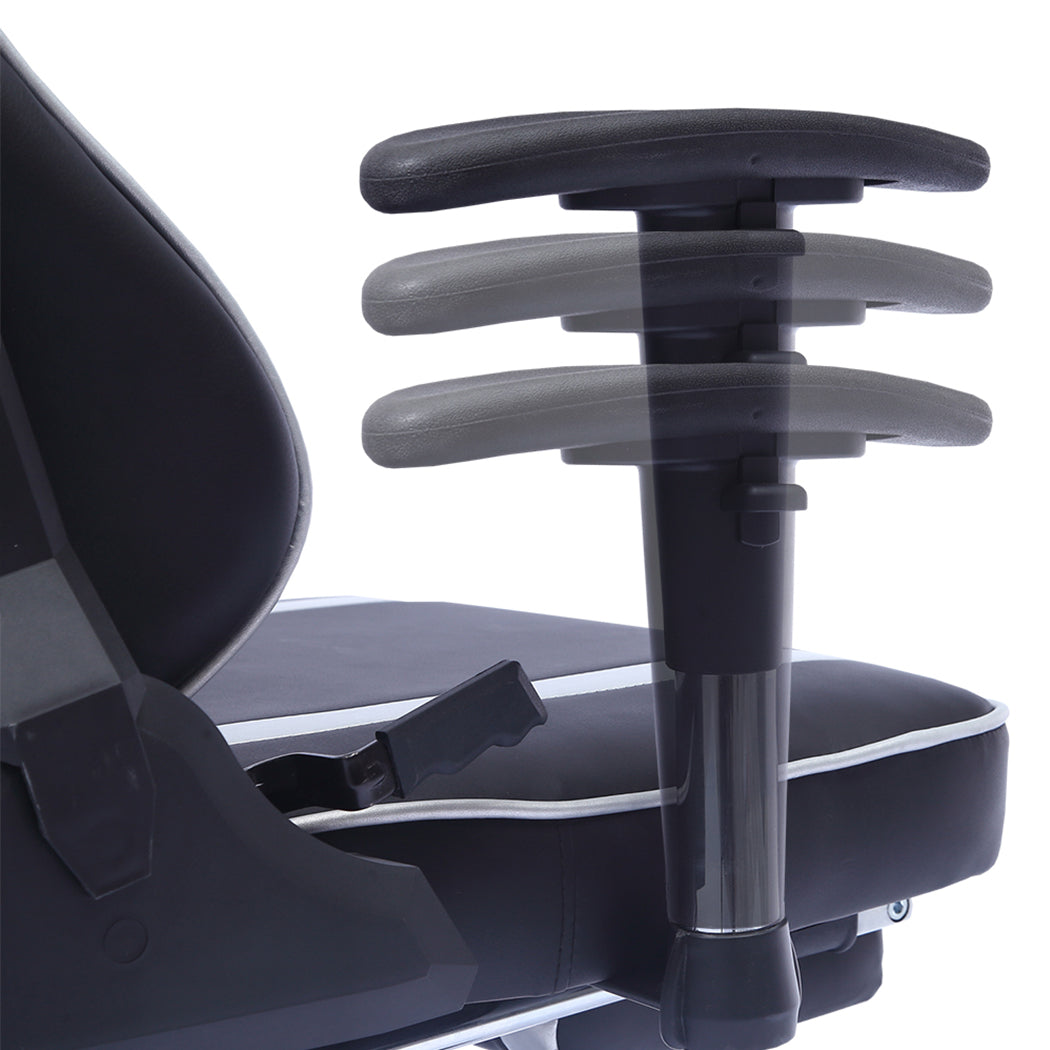 Executive Gaming Office Chair Racing Computer PU Leather Recliner Silver