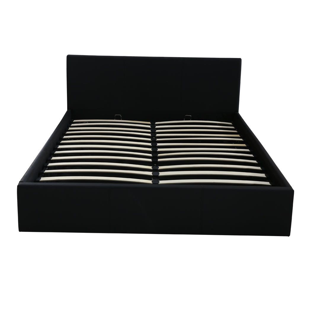 Bed Frame Gas Lift Premium Leather Base Mattress Storage Queen Size Black