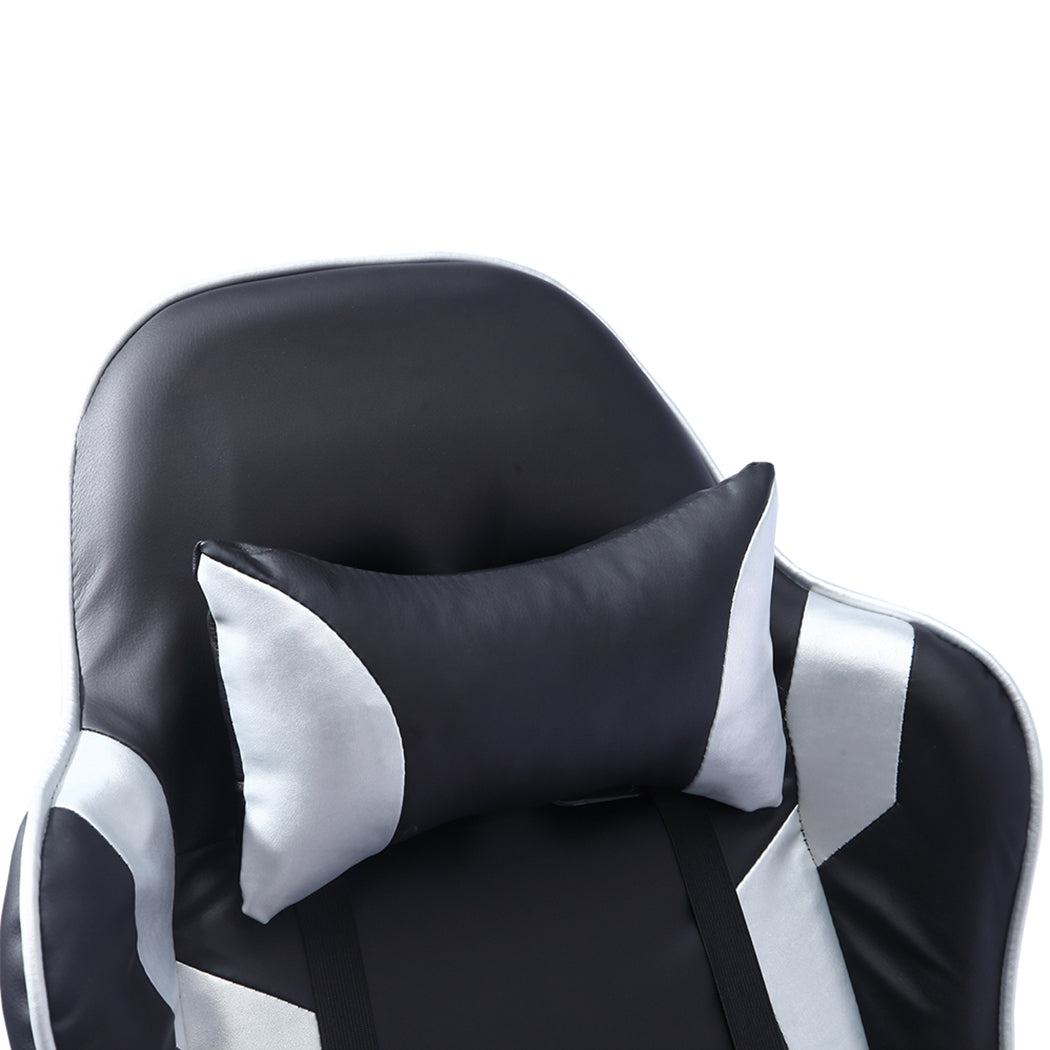 Executive Gaming Office Chair Racing Computer PU Leather Recliner Silver