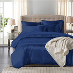 Silk Satin Quilt Duvet Cover Set in King Size in Navy Colour