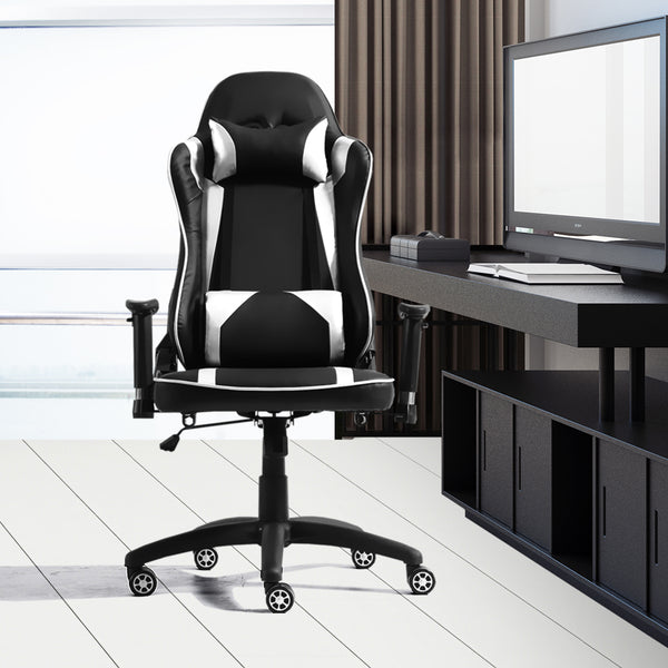  Executive Gaming Office Chair Racing Computer PU Leather Recliner Silver