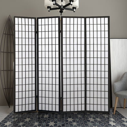 4 Panel Free Standing Foldable  Room Divider Privacy Screen Black Frame
