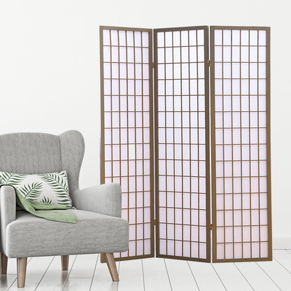 3 Panel Room Divider Screen Door Stand Privacy Fringe Wood Fold Grey