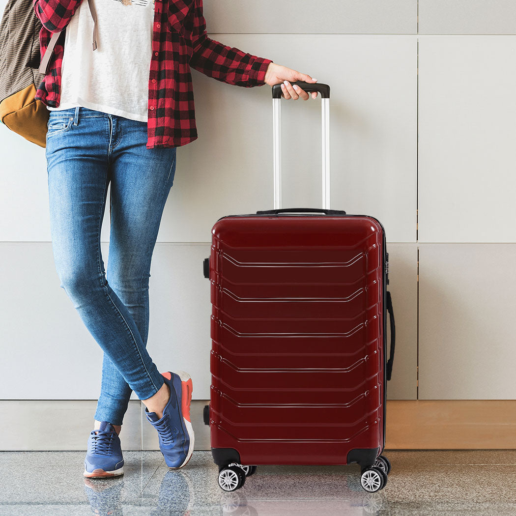 Suitcase Luggage Set 3 Piece Sets Travel Organizer Hard Cover Packing Lock Red
