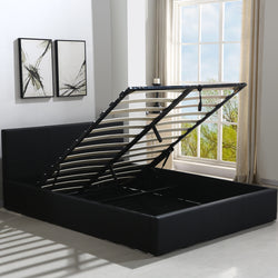 Bed Frame Gas Lift Premium Leather Base Mattress Storage Queen Size Black