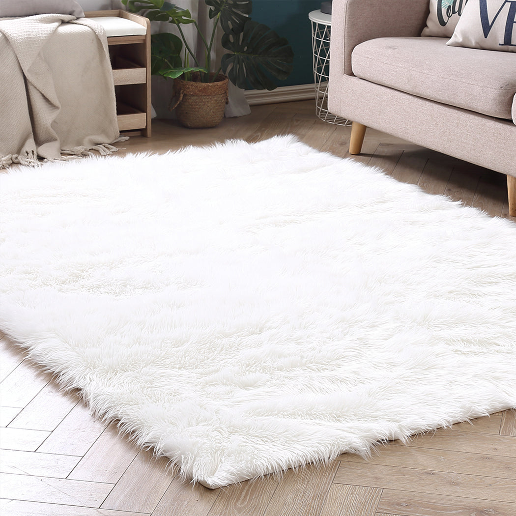 Floor Rugs Sheepskin Shaggy Rug Area Carpet Bedroom Living Room Mat 160X230 White
