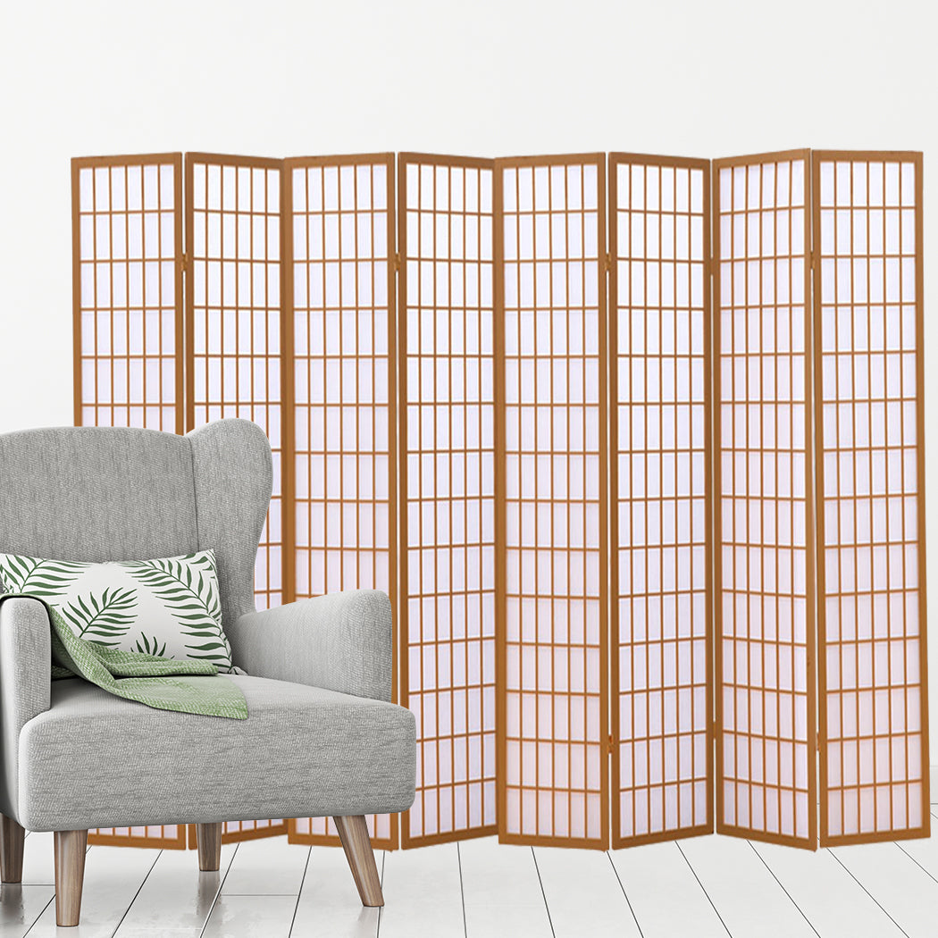 8 Panel Free Standing Foldable  Room Divider Privacy Screen Wood Frame
