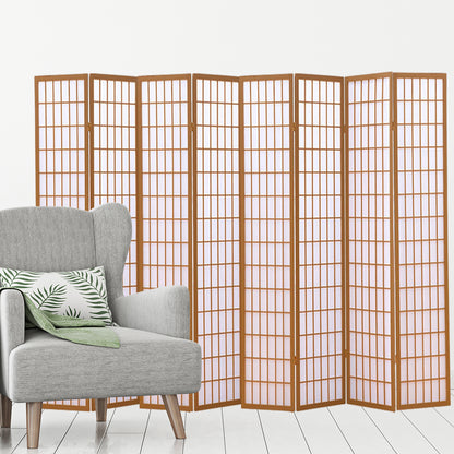 8 Panel Free Standing Foldable  Room Divider Privacy Screen Wood Frame