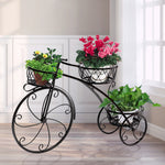 Bicycle Shape Metal Plant Stand 3 Pots Flower Planter Corner Shelf Black