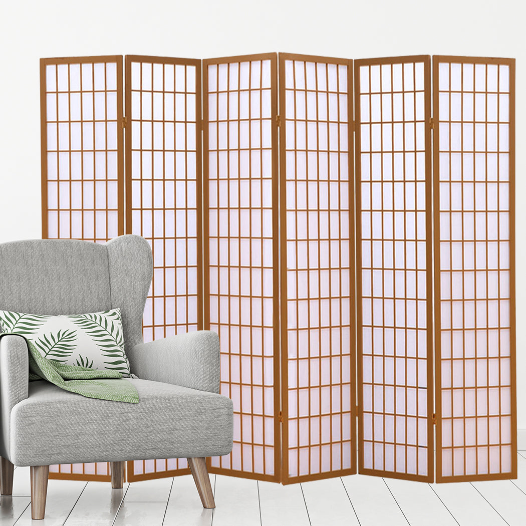 6 Panel Free Standing Foldable  Room Divider Privacy Screen Wood Frame