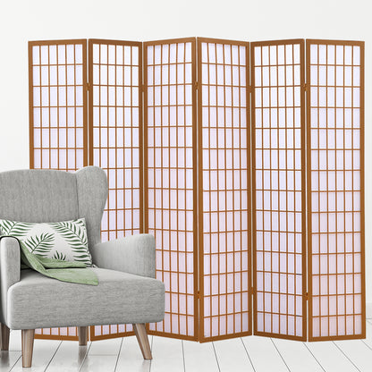 6 Panel Free Standing Foldable  Room Divider Privacy Screen Wood Frame