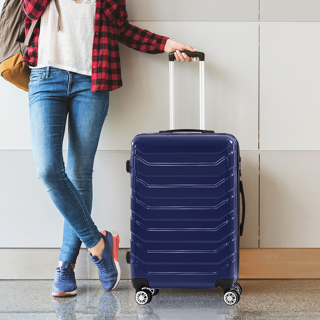 Suitcase Luggage Set 3 Piece Sets Travel Organizer Hard Cover Packing Lock Navy