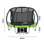 10FT Round Spring Trampoline with Safety Net Enclosure and Basketball Set - Green