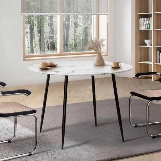 110cm Dining Table Round Wooden Table With Marble Effect Metal Legs WH