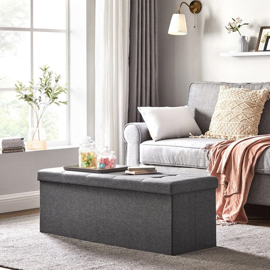 110cm Folding Storage Ottoman Bench Foot Rest Stool Dark Gray