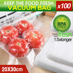 100x Commercial Grade Vacuum Sealer Food Sealing Storage Bags Saver 20x30cm