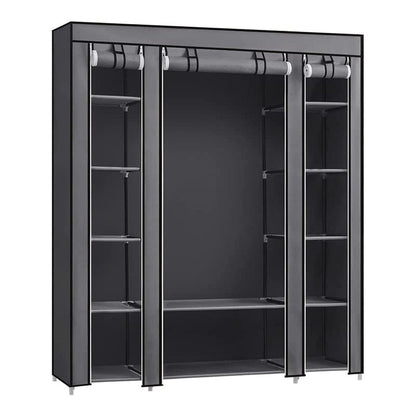 150cm Portable Closet Organizer, Wardrobe with Shelves and Cover Gray