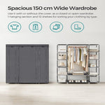 150cm Portable Closet Organizer, Wardrobe with Shelves and Cover Gray