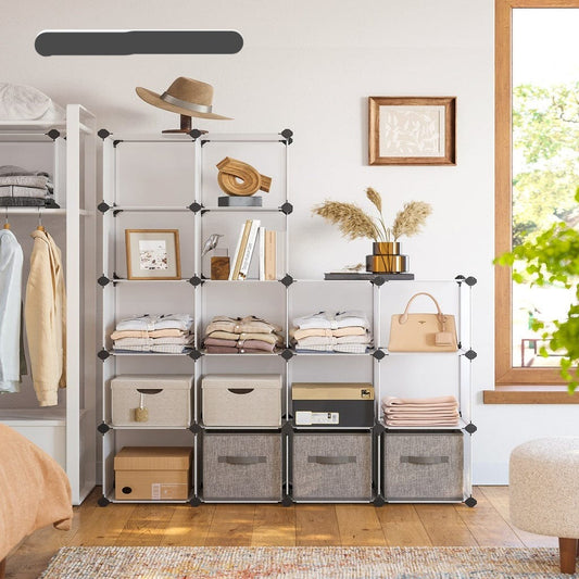 16 Cube Storage Organizer Storage with Rubber Mallet White