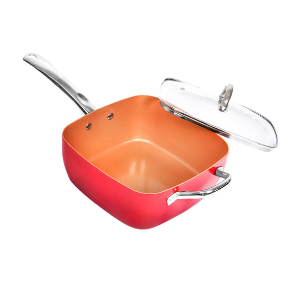  Saucepan Set Frying Pan Non Stick Deep Fry Steamer Lid Stainless Steel Handle Red