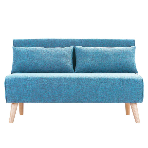  Adjustable Corner Sofa 2-Seater Lounge Linen Bed Seat - Blue