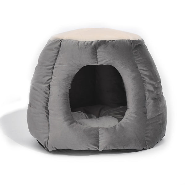  Pet Bed Cat Cave Beds Bedding Castle Igloo Round Nest Comfy Kennel Grey M